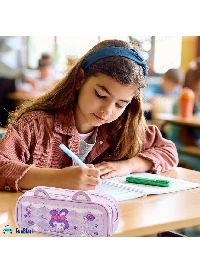 فنبلاست حقائب فن بلاست الكرتونية للبنات - حقيبة متعددة الاستخدامات بسحاب لأطفال المدارس، صندوق منظم للأدوات المكتبية، حافظة أقلام أنيقة لطلاب المدارس والجامعات (أرجواني-RT) - Image 5