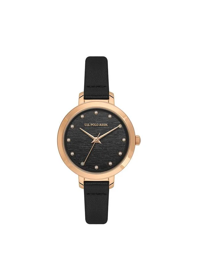 U.S. Polo Assn. Stile 31mm Women's Watch with Black Dial & Leather Strap