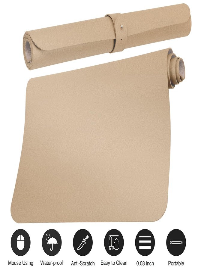 Boutilon Leather Desk Pad Protector,Non-Slip Mouse Pad,Laptop Desk Pad,Office Mouse Mat,Waterproof Leather Desk Blotter,Desk Writing Pad for Office and Home (M-Beige,30"x14") - Image 3