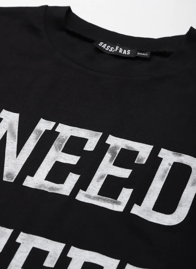 ساسافراس قميص نوم نسائي مطبوع باللون الأسود