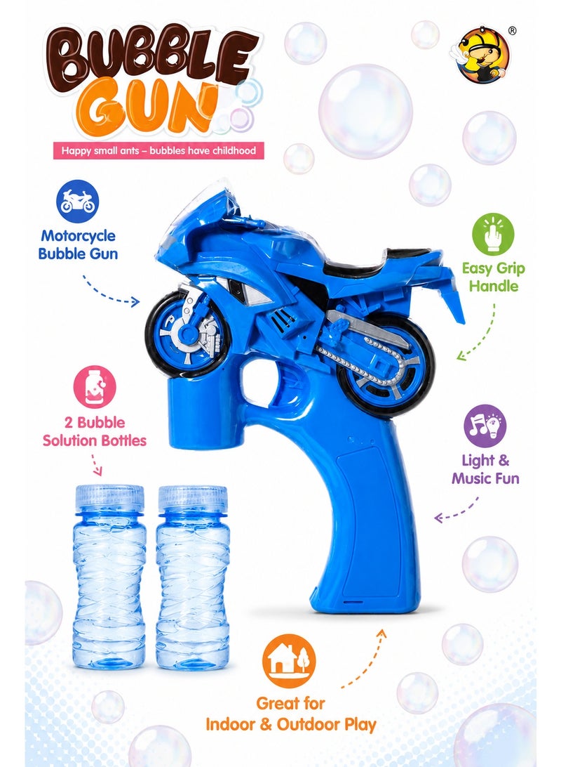 Motorcycle Bubble Gun Toy with Lights and Music – Blue Automatic Bubble Blaster with 2 Bubble Solution Bottles for Indoor and Outdoor Kids Play - Image 3