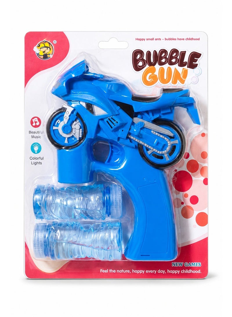 Motorcycle Bubble Gun Toy with Lights and Music – Blue Automatic Bubble Blaster with 2 Bubble Solution Bottles for Indoor and Outdoor Kids Play - Image 1