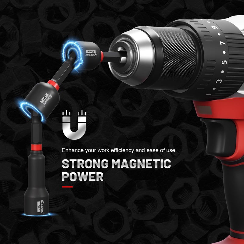 EZARC 55PCS Magnetic Impact Nut Driver Set, 1/4" Hex Shank Socket Adapter with Deep & Shallow Sockets, Wing Nut Setter, S2 Bits & Extension - Compatible with Impact Drills/Wrenches - Image 5