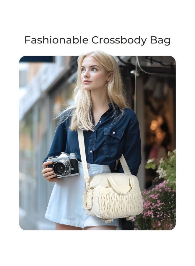 Portable Small Camera Bag (Off White), Water-Resistant Crossbody Camera Case with Multi-Pocket Design, 14" Tripod Storage, Anti-Theft Pocket, and Soft Velvet Interior - Image 5