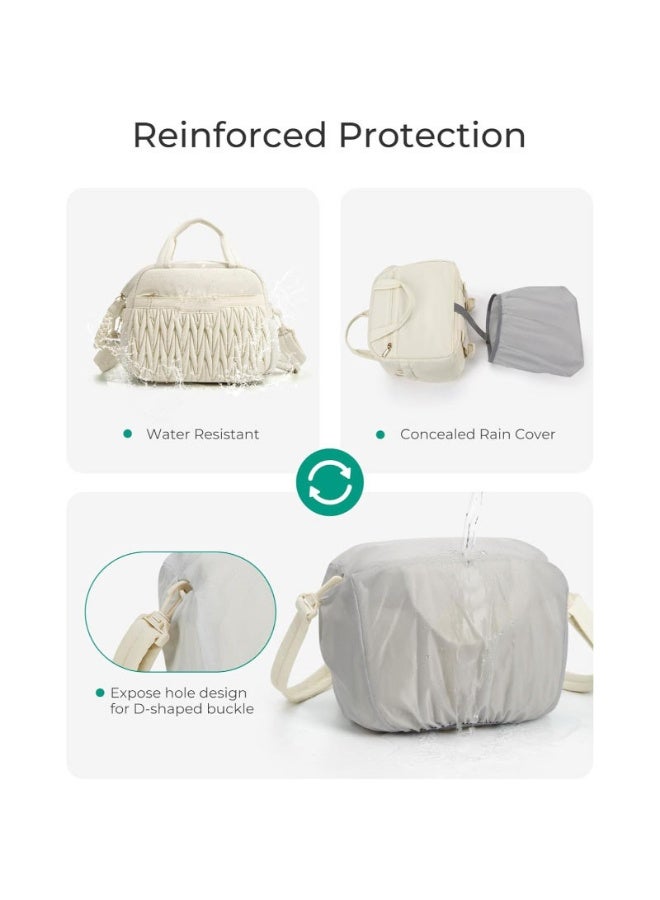 Portable Small Camera Bag (Off White), Water-Resistant Crossbody Camera Case with Multi-Pocket Design, 14" Tripod Storage, Anti-Theft Pocket, and Soft Velvet Interior - Image 3