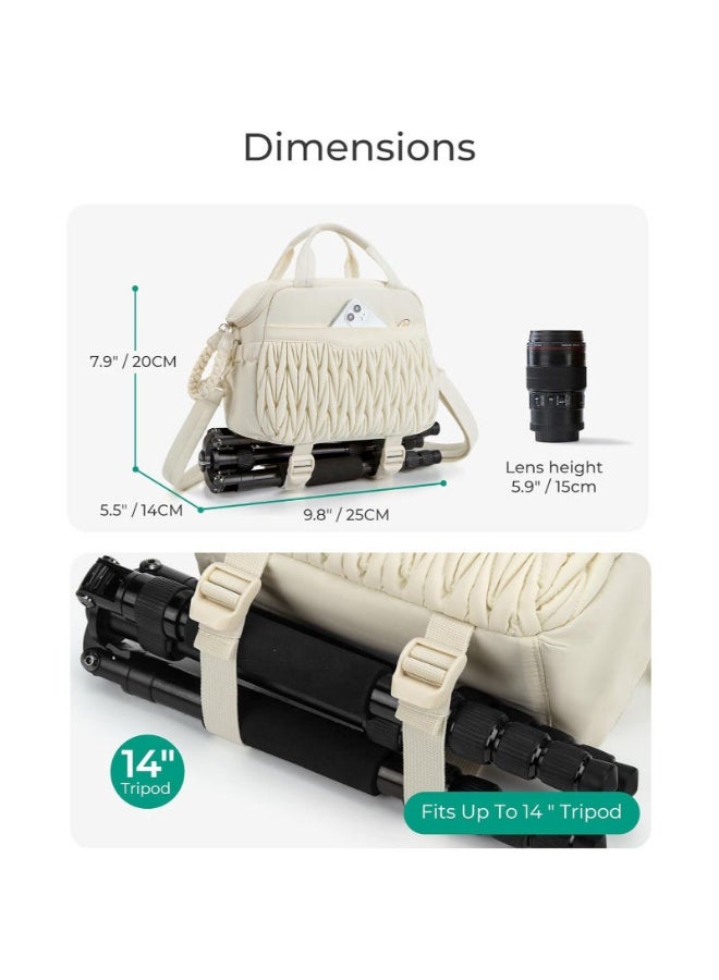 Portable Small Camera Bag (Off White), Water-Resistant Crossbody Camera Case with Multi-Pocket Design, 14" Tripod Storage, Anti-Theft Pocket, and Soft Velvet Interior - Image 2