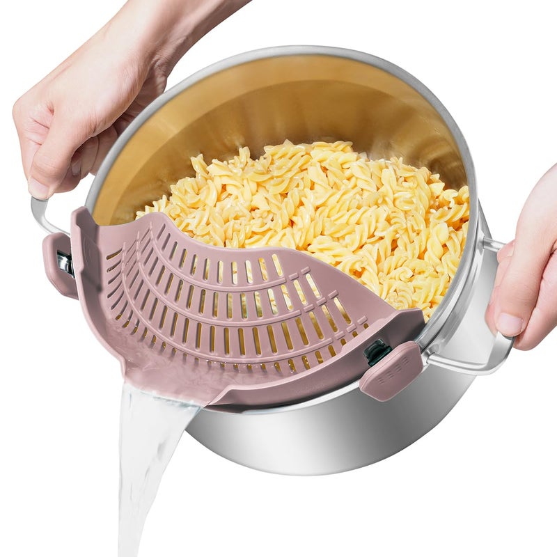 AUOON Clip on Strainer for Pots and Pans - Silicone Food Strainer for Draining Pasta, Spaghetti, Noodles, Fruits, Vegetables, Grease, Ground Beef (Almond Rose) - Image 1