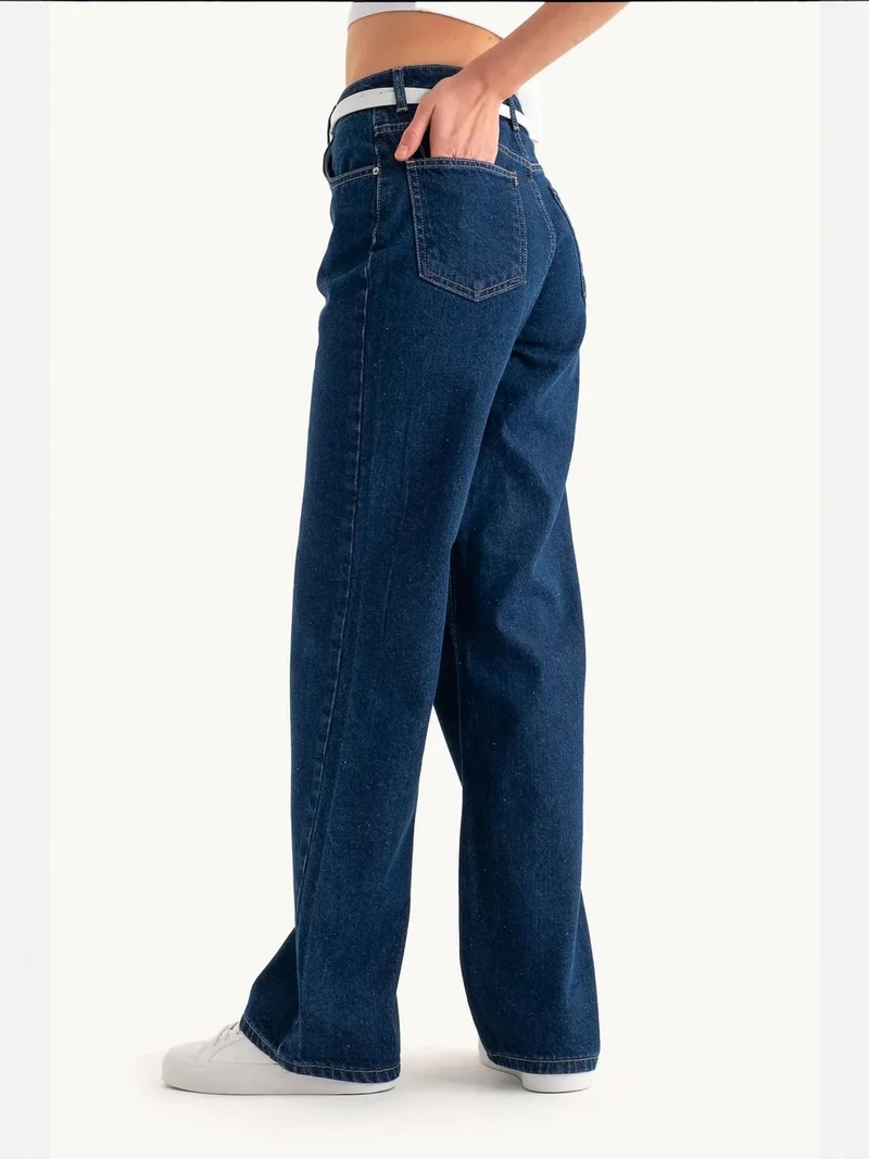 زوبعة جينز واسع بخصر مرتفع