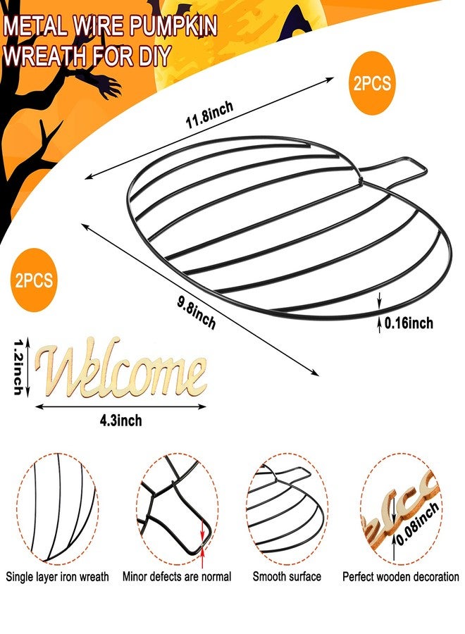 Ferraycle Halloween Pumpkin Wreath Frame Thanksgiving Pumpkin Frame Metal Wire Pumpkin Wreaths Frame Form Floral Fall Pumpkin Wreath with Welcome Sign for Halloween Craft Window Door Holiday Decoration - Image 3