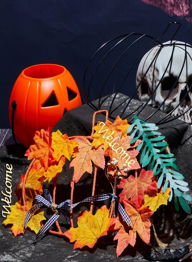 Ferraycle Halloween Pumpkin Wreath Frame Thanksgiving Pumpkin Frame Metal Wire Pumpkin Wreaths Frame Form Floral Fall Pumpkin Wreath with Welcome Sign for Halloween Craft Window Door Holiday Decoration - Image 5