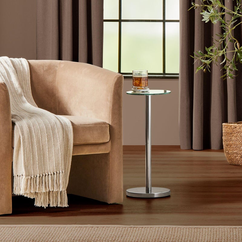 mDesign Side Table â€” Glass Top Nightstand for Bedrooms and Living Rooms â€” Living Room Table for Lamps and Other DÃ©cor â€” Clear/Chrome - Image 2
