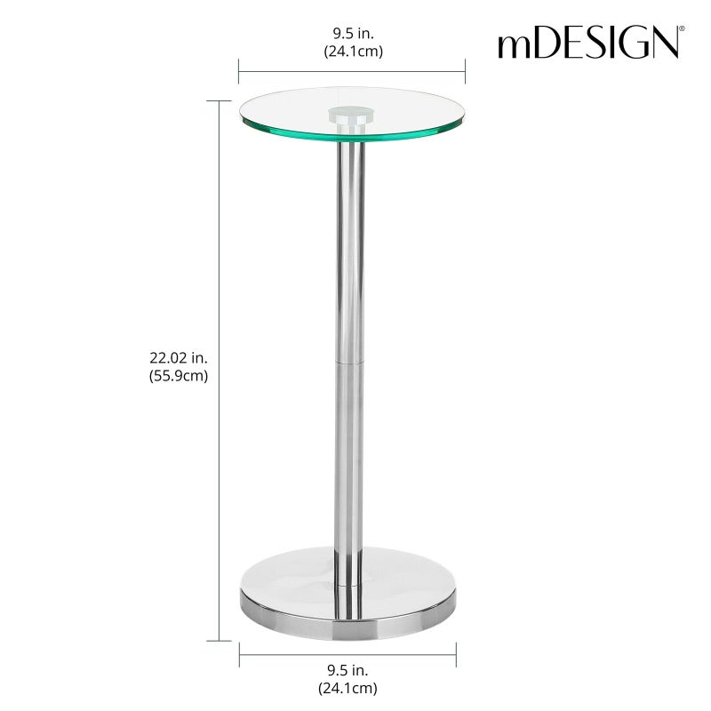 mDesign Side Table â€” Glass Top Nightstand for Bedrooms and Living Rooms â€” Living Room Table for Lamps and Other DÃ©cor â€” Clear/Chrome - Image 3