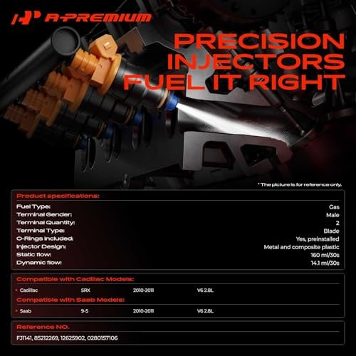 A-Premium APremium 8 Holes Set of 6 Fuel Injectors Compatible with Cadillac SRX Saab 95 2010 2011 28L - Image 3