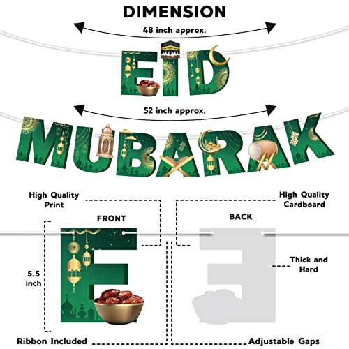 Festiko® EID Mubarak Banner with Golden hangings, Festive Decorations, Eid Mubarak Decoration Supplies - Image 3