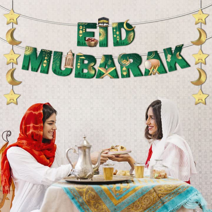 Festiko® EID Mubarak Banner with Golden hangings, Festive Decorations, Eid Mubarak Decoration Supplies - Image 5