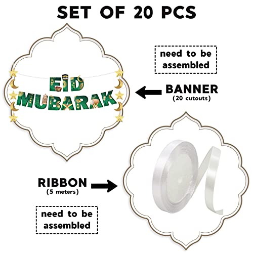 Festiko® EID Mubarak Banner with Golden hangings, Festive Decorations, Eid Mubarak Decoration Supplies - Image 2
