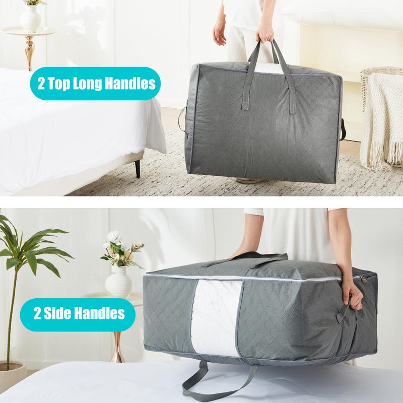 MKOKYD 105L Extra Large Storage Bags for Blankets, King Comforters, Bedding, Clothes, Pillows, Sheets - Closet Organizers and Storage with 4 Handles & Clear Window, Foldable & Breathable (Grey, 4pack) - Image 4
