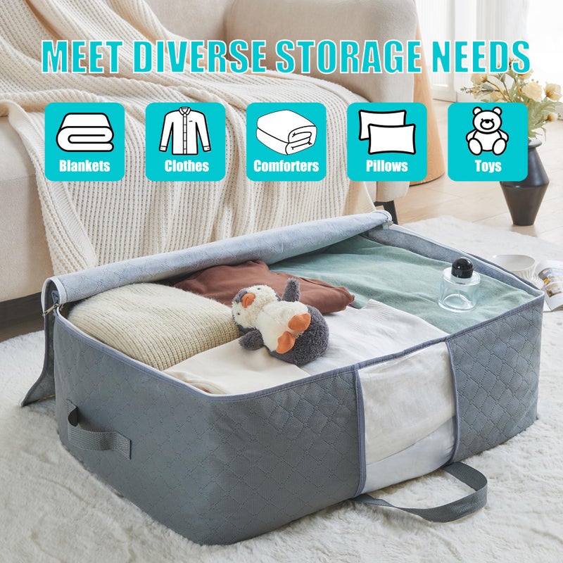 MKOKYD 105L Extra Large Storage Bags for Blankets, King Comforters, Bedding, Clothes, Pillows, Sheets - Closet Organizers and Storage with 4 Handles & Clear Window, Foldable & Breathable (Grey, 4pack) - Image 5