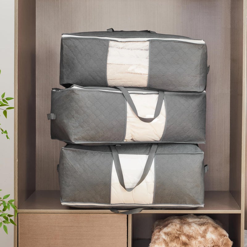 MKOKYD 105L Extra Large Storage Bags for Blankets, King Comforters, Bedding, Clothes, Pillows, Sheets - Closet Organizers and Storage with 4 Handles & Clear Window, Foldable & Breathable (Grey, 4pack) - Image 2