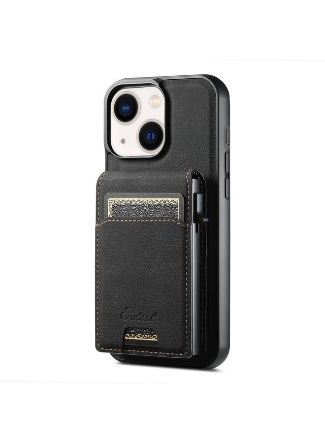 Suteni Case For iPhone 13 H19 Litchi Grain 2-in-1 MagSafe Removable Card Box Back Phone Case - Image 1