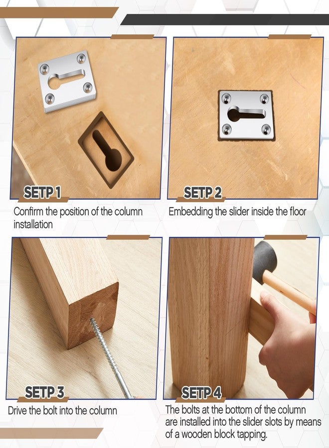 Shimeyao 2 Sets Newel Post Fastener Newel Post Mounting Kit Wood Handrail Installation Hardware Works on Finished Floors, Stairs, Ceramic Tile and Concrete, Rectangular - Image 4