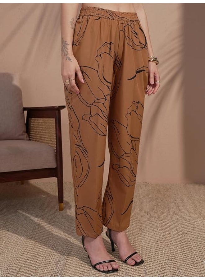 Vishudh Women's Printed Cotton Kurta with Pant Ethnic Set brown (S) - Image 5