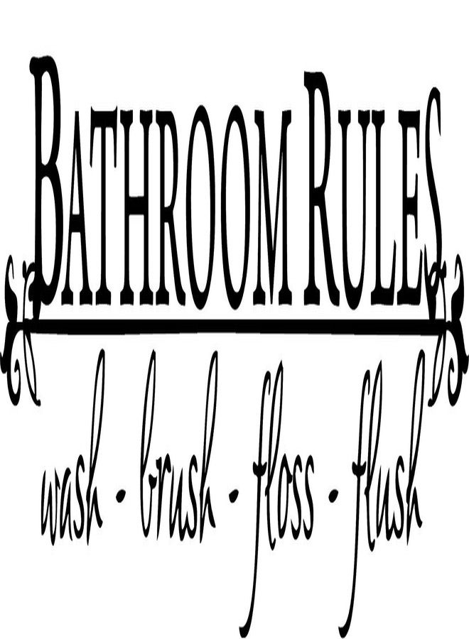 Decaltor Black 5.5" x 22" Bathroom Rules Wash Brush Floss Flush Quote Saying Wall Sticker Home Decal Decor for Bathroom - Image 1