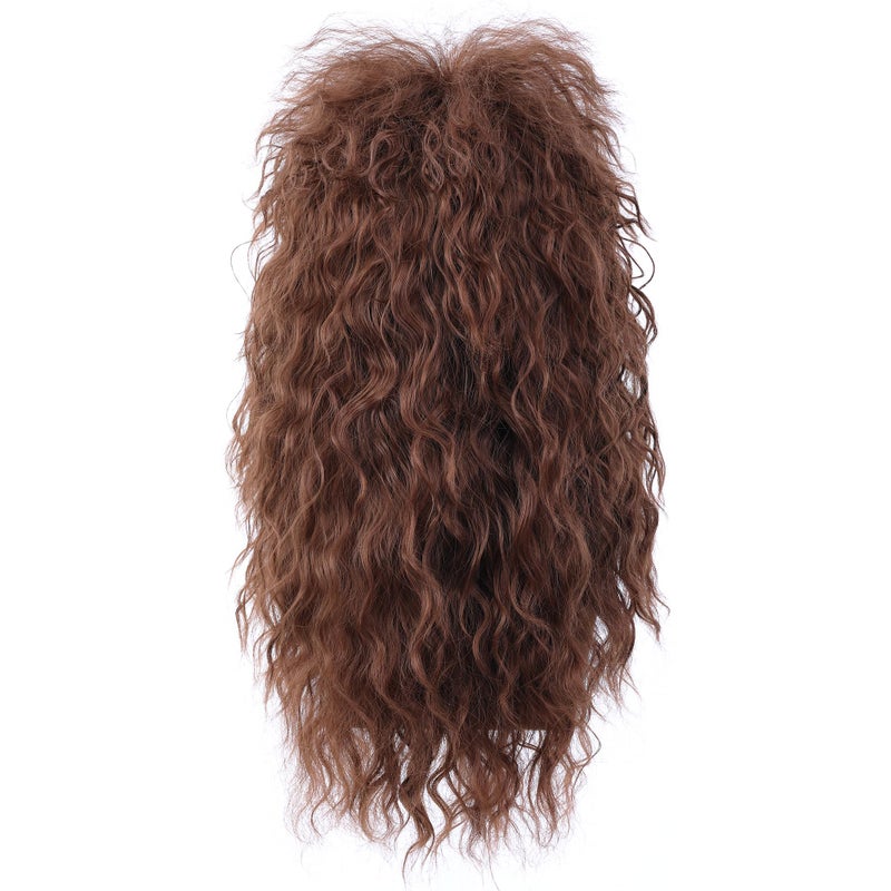 morvally Menâ€™s Women 80s Rockstar Style Long Brown Curly Punk Rock Hair Wig Glam Rock-Rocker Wig Perfect for Halloween, Cosplay, DIY Themed Costume Party - Image 5