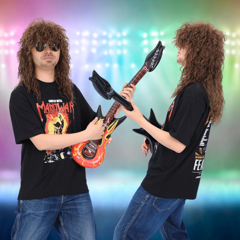 morvally Menâ€™s Women 80s Rockstar Style Long Brown Curly Punk Rock Hair Wig Glam Rock-Rocker Wig Perfect for Halloween, Cosplay, DIY Themed Costume Party - Image 2