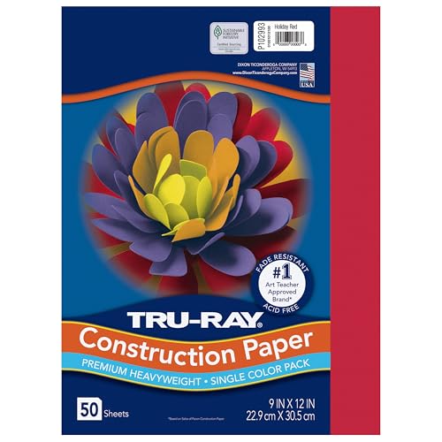 Tru-Ray Heavyweight Construction Paper, Holiday Red, 9" x 12", 50 Sheets - Image 1