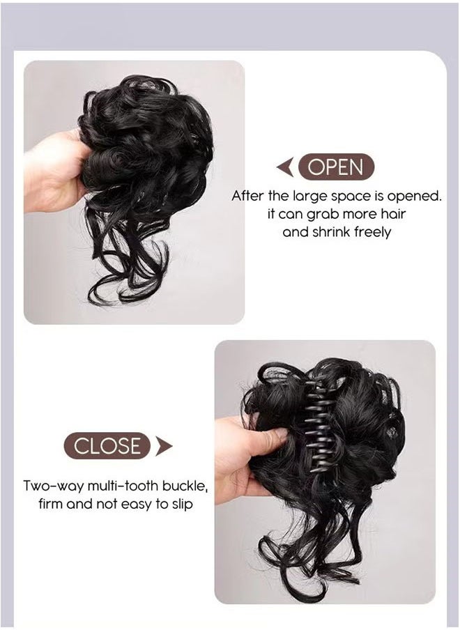 Messy Curly Hair Bun Extensions, Wavy Synthetic Chignon with High Elastic Claw, Hair Accessories Donut Roller Bun Wig for Women Updo Scrunchies, Natural Black