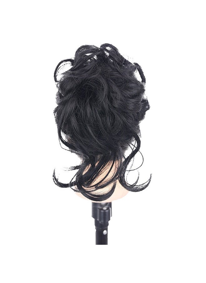 Messy Curly Hair Bun Extensions, Wavy Synthetic Chignon with High Elastic Claw, Hair Accessories Donut Roller Bun Wig for Women Updo Scrunchies, Natural Black