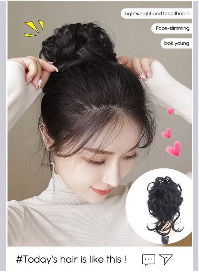 Messy Curly Hair Bun Extensions, Wavy Synthetic Chignon with High Elastic Claw, Hair Accessories Donut Roller Bun Wig for Women Updo Scrunchies, Natural Black
