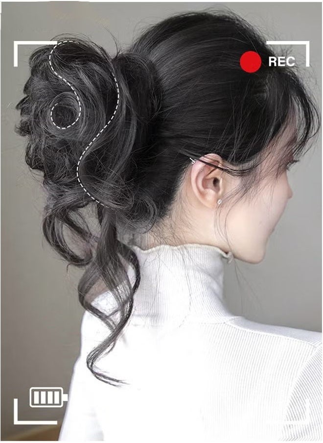Messy Curly Hair Bun Extensions, Wavy Synthetic Chignon with High Elastic Claw, Hair Accessories Donut Roller Bun Wig for Women Updo Scrunchies, Natural Black
