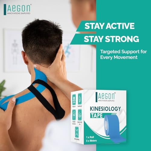 Aegon Waterproof Kinesiology Tape 5 Metres Latex Free Breathable Athletic Sports Tape For Injury, Muscle Support, Pain Relief, Joint Support And Physiotherapy (Blue, 2.5 cm) - Image 3