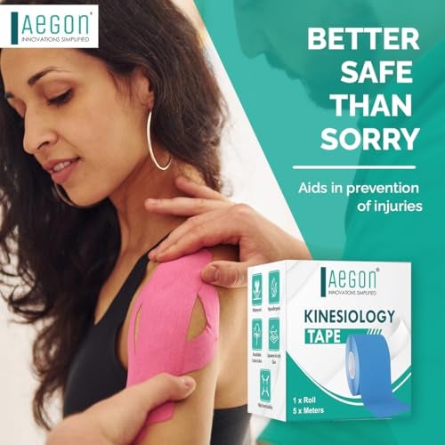 Aegon Waterproof Kinesiology Tape 5 Metres Latex Free Breathable Athletic Sports Tape For Injury, Muscle Support, Pain Relief, Joint Support And Physiotherapy (Blue, 2.5 cm) - Image 2