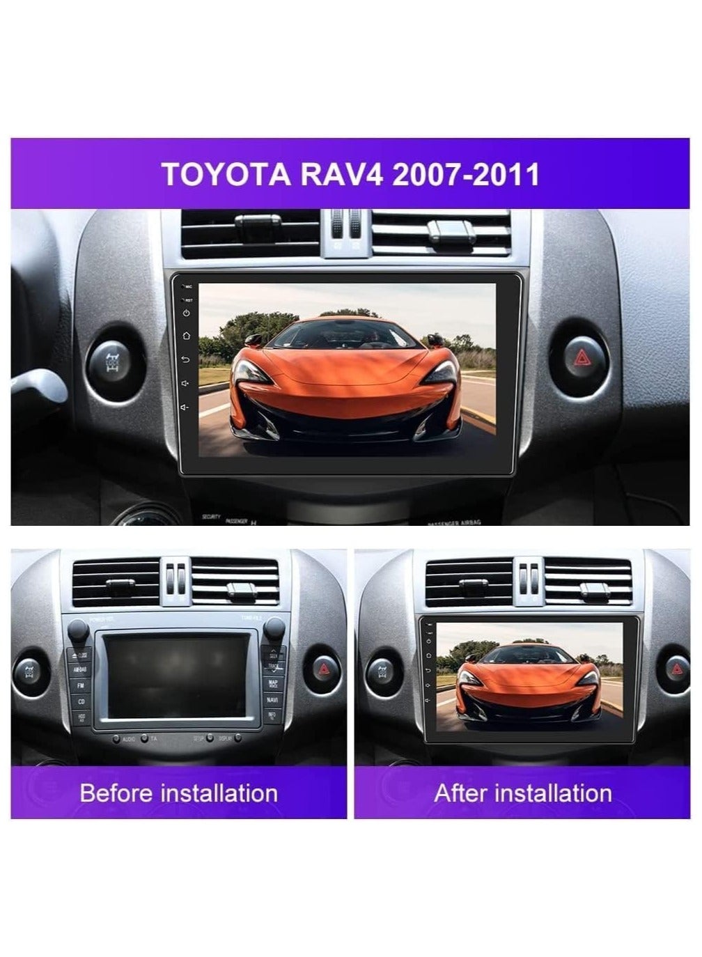 Podofo 10.1" Android 15 Car Radio For Toyota RAV4 2007-2011 – GPS, CarPlay, BT