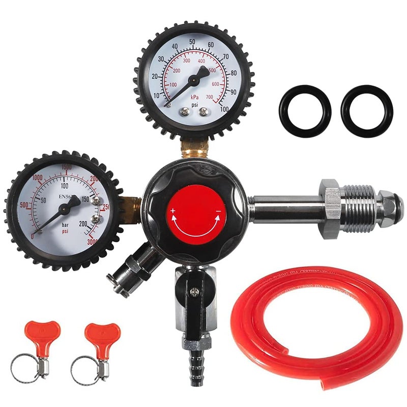 LUCKEG CGA580 Nitrogen Beer Regulator Dual Gauge Gas Air Pressure Regulator with 0100 PSI Delivery Pressure Premium Double Gauge Nitrogen Keg Regulator with 5ft Gas Line and Free Worm Clamps