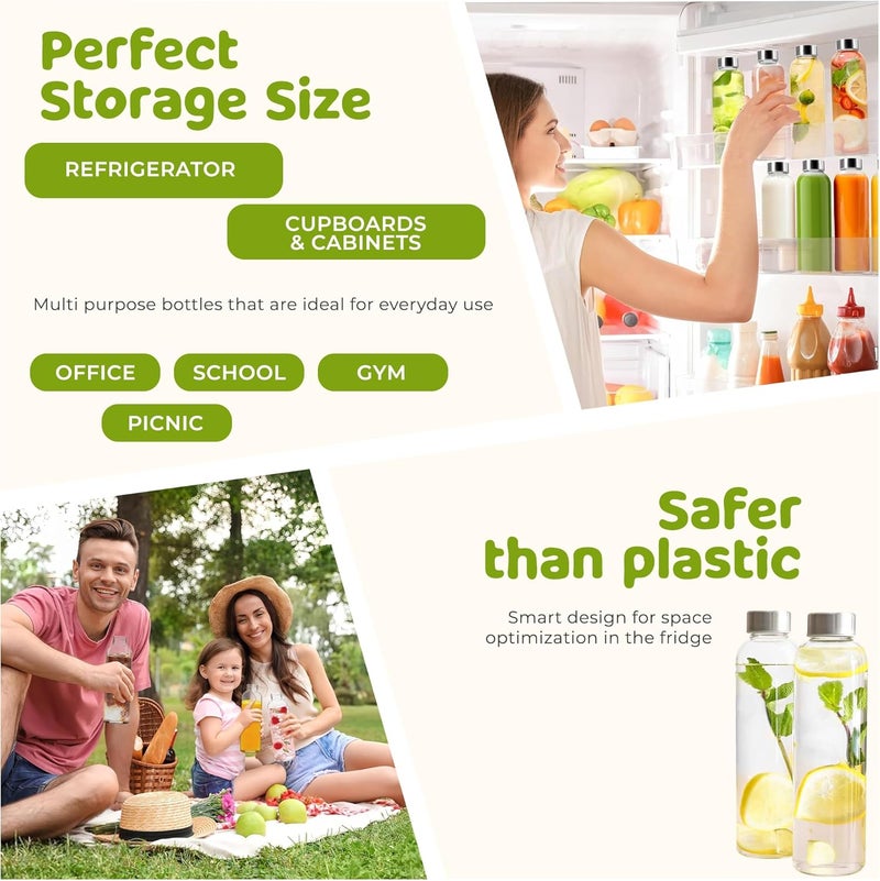 HOOJO ® 1L Glass Water Bottles – Set of 3 Reusable 32oz Bottles with Leakproof Stainless Steel Lids – Durable Clear Glass for Juice, Tea, Milk, Smoothies & Hot or Cold Beverages - Image 5