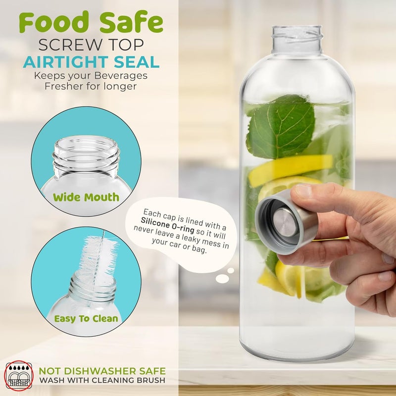 HOOJO ® 1L Glass Water Bottles – Set of 3 Reusable 32oz Bottles with Leakproof Stainless Steel Lids – Durable Clear Glass for Juice, Tea, Milk, Smoothies & Hot or Cold Beverages - Image 4