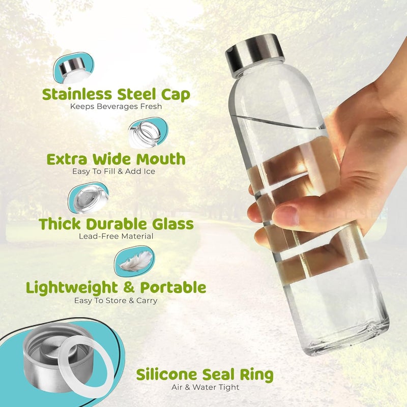 HOOJO ® 1L Glass Water Bottles – Set of 3 Reusable 32oz Bottles with Leakproof Stainless Steel Lids – Durable Clear Glass for Juice, Tea, Milk, Smoothies & Hot or Cold Beverages - Image 3