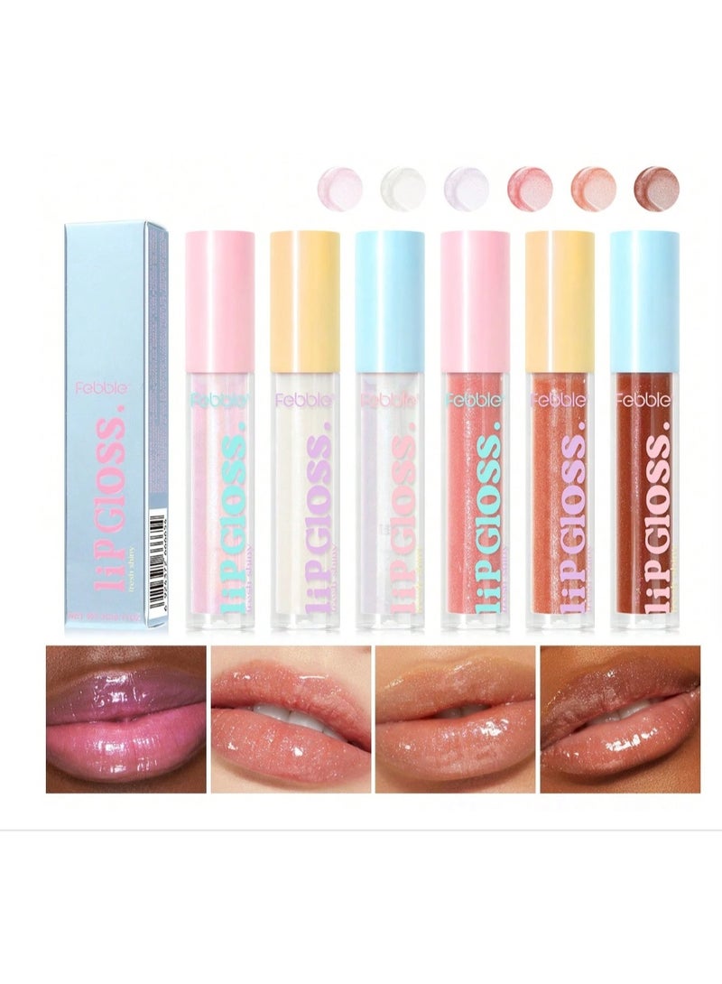 Febble 6-Color Moisturizing Crystal Lip Gloss Lightweight And Comfortable Natural Gloss Long-Lasting Moisturizing Brightens Lip Color Girls' Makeup - Image 5