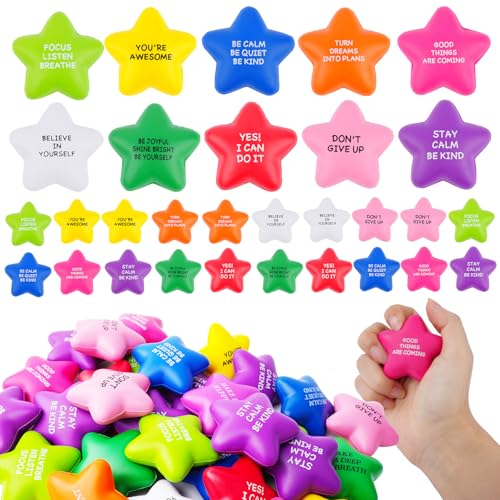 SHQDD 24PCS Bulk Star Stress Balls for Adults Kids Motivational Quotes Soft Foam Stress Relief Squeeze Toys Fidget Anxiety Anger Relief at WorkSchoolHome Perfect Party Favors MultiColor - Image 1