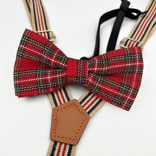 BEWDIO Stripe Baby Suspenders and Bow Tie Set, Plaid Bowtie and Suspenders with 4 Strong Metal Clips (4-08-1) - Image 3