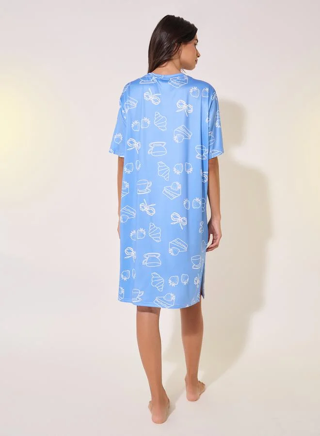 Take Two All-Over Print Round Neck Nightshirt by Styli