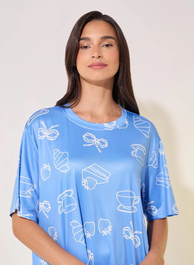 Take Two All-Over Print Round Neck Nightshirt by Styli