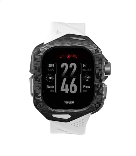 Aulumu A01 Carbon Fibre Case with Apple Watch Ultra Band 49MM Luxury Lightweight Design Only for Apple Watch Band Ultra 123 49mm Carbon Fibre Case with White Straps - Image 1
