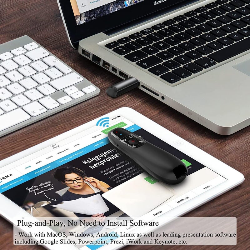 Wireless Presenter Pointer for Presentation Laser Power Pointer, PPT Presenter Slide Changer Controller Remote Clicker Slide Changer for Mac/Computer/Laptop/Projector/Keynote/PPT/Google Slides