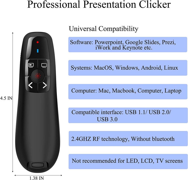 rts Wireless Presenter Pointer for Presentation Laser Power Pointer, PPT Presenter Slide Changer Controller Remote Clicker Slide Changer for Mac/Computer/Laptop/Projector/Keynote/PPT/Google Slides - Image 4