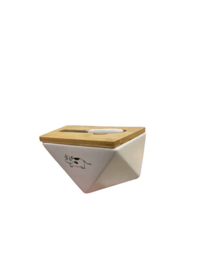 Butter container with natural bamboo wood lid and stainless steel spreading knife L  - Image 3
